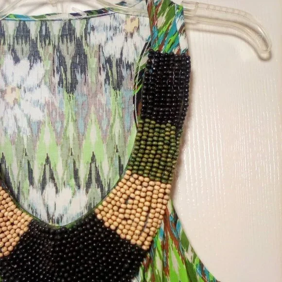Green Floral Beaded Halter Style Top 1X - Picture 8 of 12